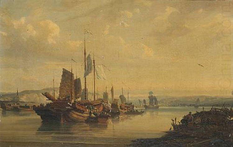 Auguste Borget A View of Junks on the Pearl River china oil painting image